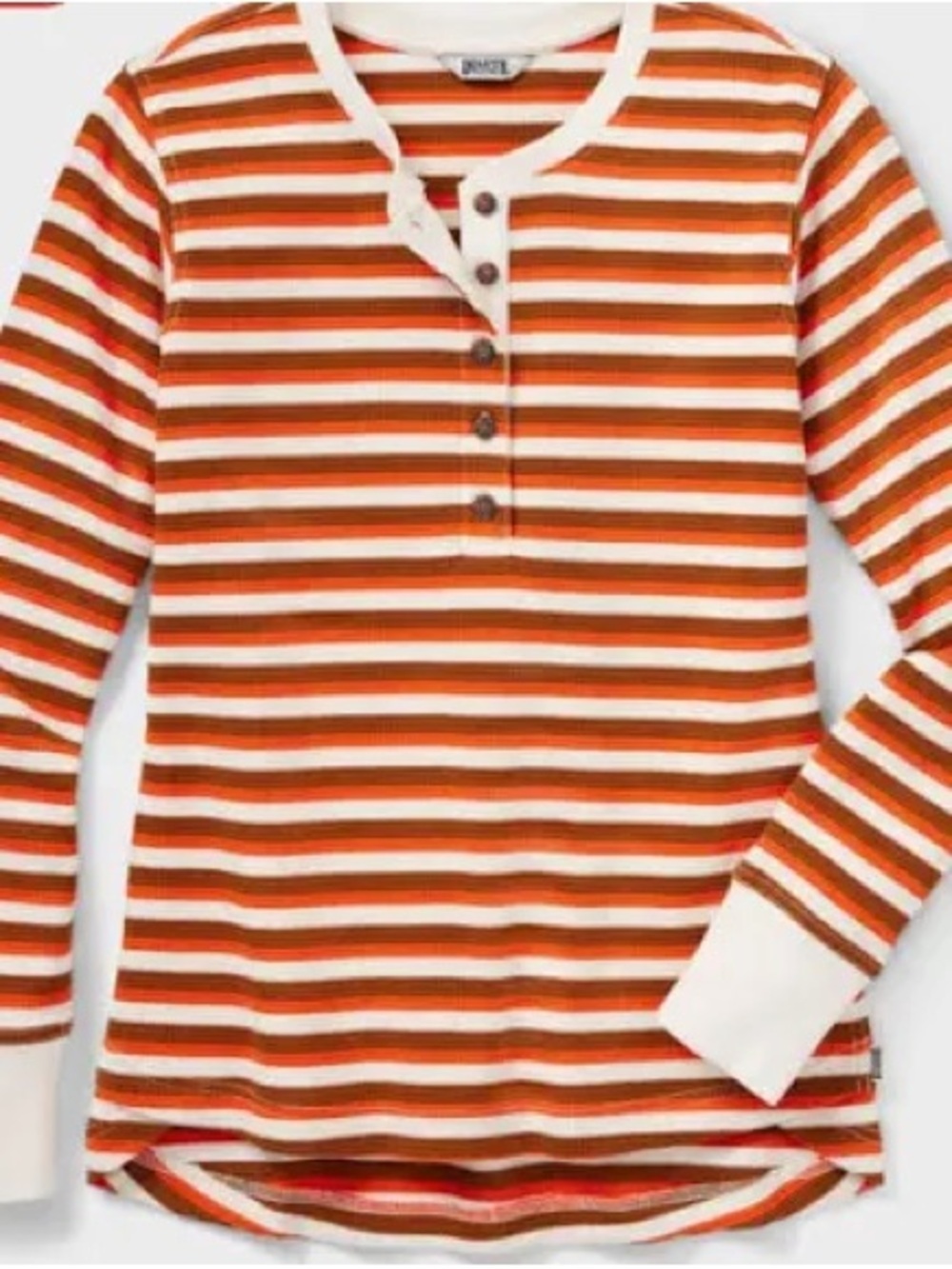 Duluth Trading Co Orange & White Striped Henley Long-Sleeve Tee